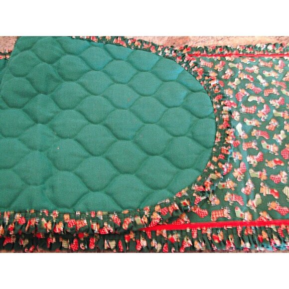 Handmade Christmas Holiday Decor Red Green Ruffled Edges Table Runner 68x13 - Picture 3 of 7